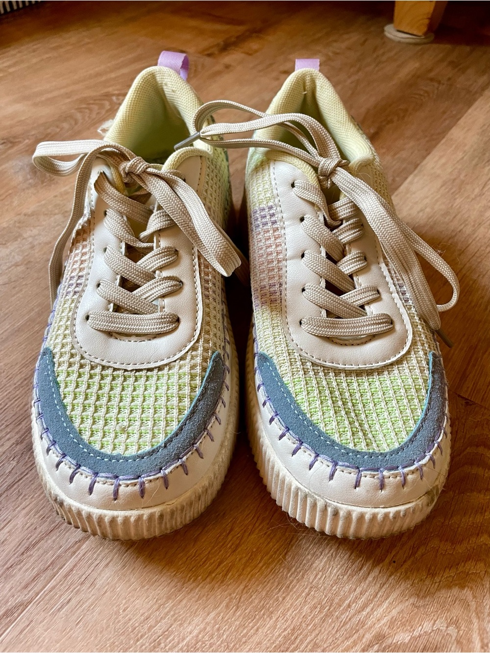 Nicole Miller Chunky Mesh Sneakers in Pale Yellow, Lavender and Green
